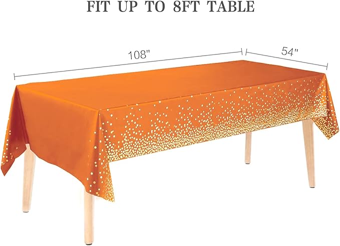 2 Packaging Orange and Gold Plastic Tablecloth, 54 inch x108 inch