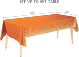 2 Packaging Orange and Gold Plastic Tablecloth, 54 inch x108 inch