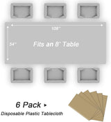 QIKSION Gold Plastic Table Cloth Disposable 6 Pack, 54 x 108 Inch
