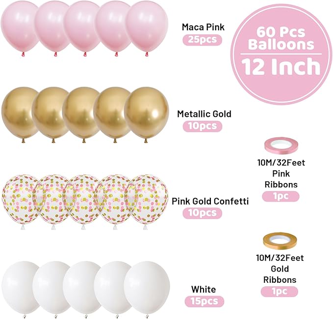 Funhot Pink Gold Balloons 12 Inch Latex Balloons for Birthday Wedding