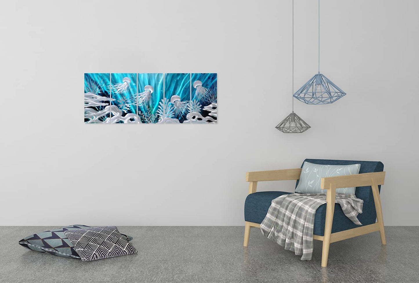 SYGALLERIER Jelly Fish Large Metal Wall Art Hand Grind Aluminum