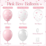 60pcs Pink Bow Balloons 12inch with Pink White Clear Bow Balloons for