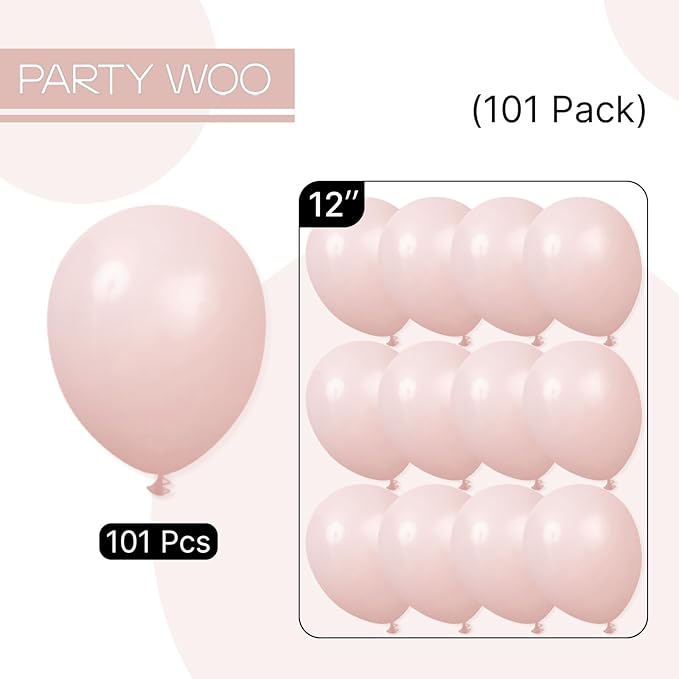 PartyWoo Dusty Pink Balloons 101pcs 12 Inch Boho Blush Lilac Pink
