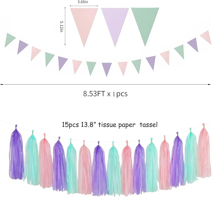 Pink Purple Mint Mermaid Ocean Themed Party Decorations 23pcs Tissue