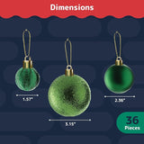 Prextex 36-Pieces Green Christmas Ornaments Set - Shatterproof,