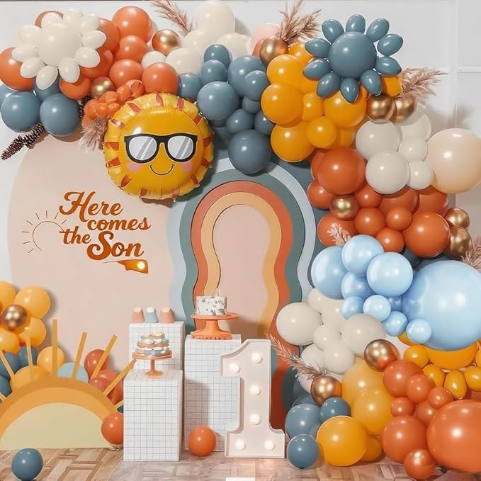 Here Comes the Son Balloon Arch Kit Retro Blue Yellow Boho Balloon