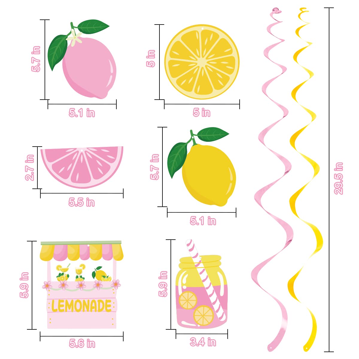 20Pcs Lemon Hanging Swirl Decorations, Citrus Lemonade Party Hanging