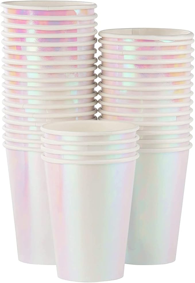 Mermaid Cups 36 Count 12 Oz Iridescent Foil Paper Cups Compostable