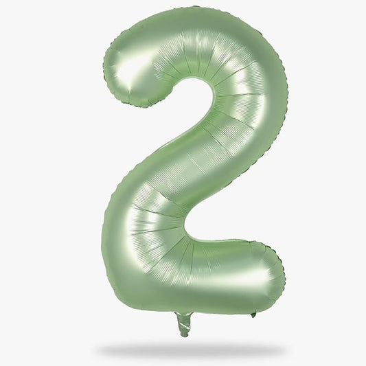 40" Balloon Number 2 Sage Green, Large Foil Number Balloons Set 0-9,