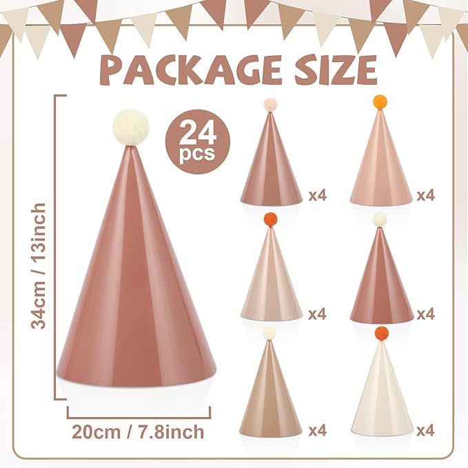 CHUNNIN 24 PCS Boho Party Hats Neutral Boho Themed Paper Hats