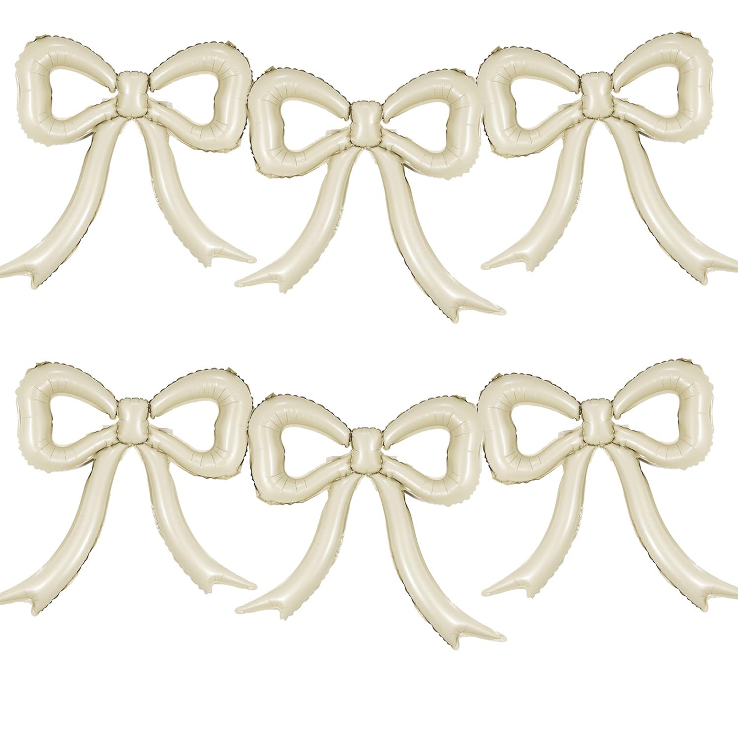 6pcs Cream White Bow Foil Balloons Mylar Bow Balloons for Coquette