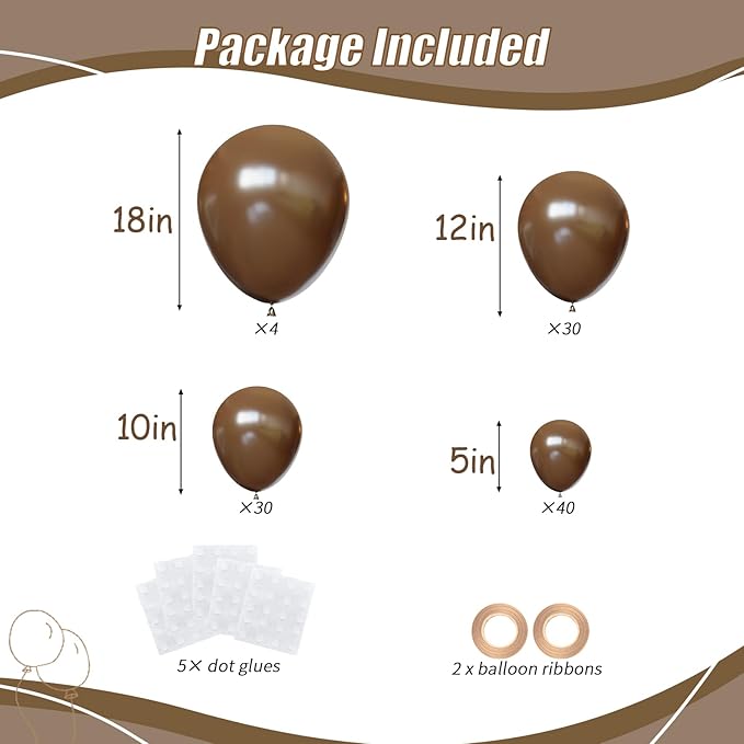 104pcs Dark Brown Balloons - 18/12/10/5 Inch Coffee Brown Neutral
