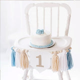 Boho Blue Handmade 1st Birthday High Chair Banner First Highchair