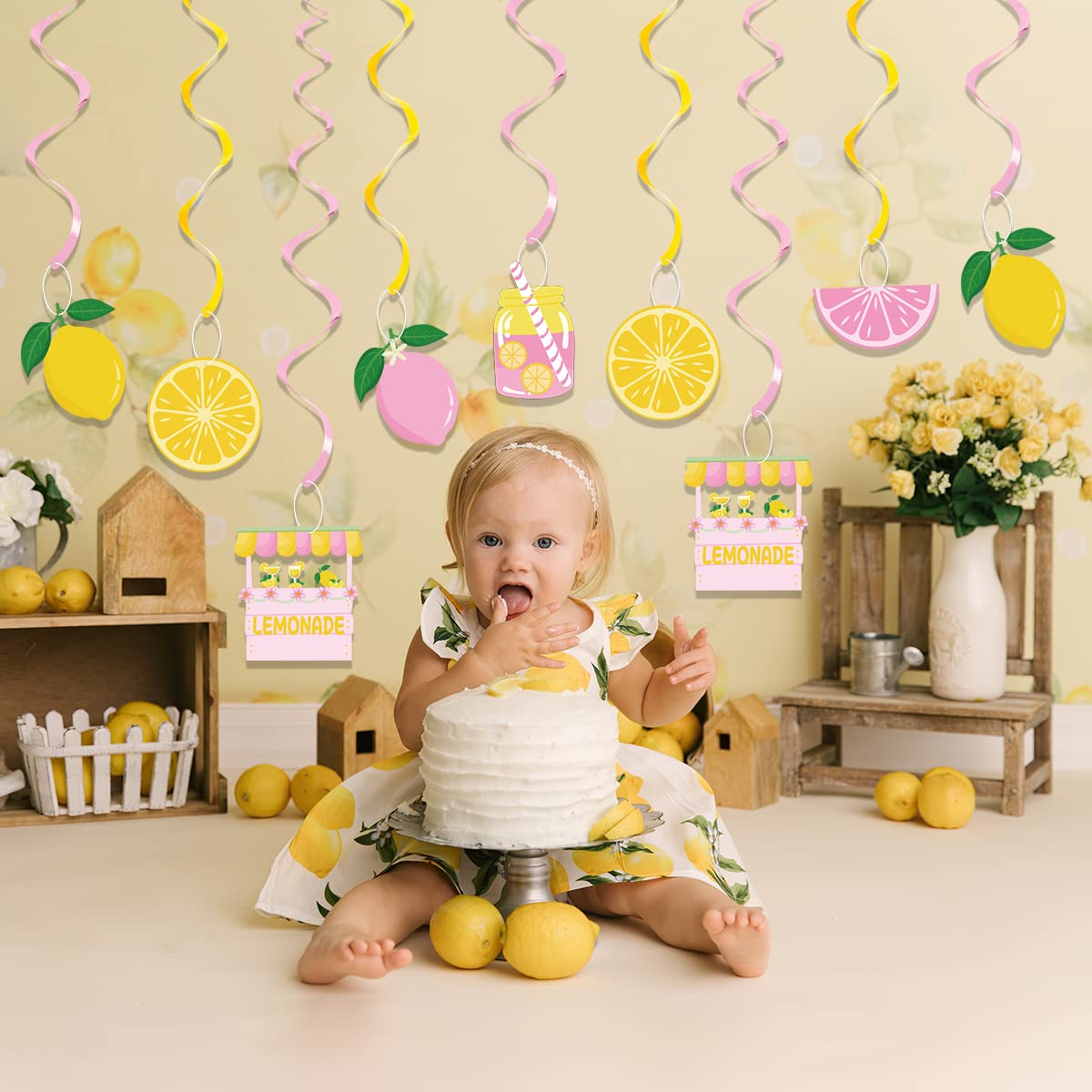 20Pcs Lemon Hanging Swirl Decorations, Citrus Lemonade Party Hanging