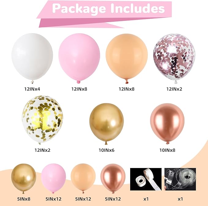 Rose Gold Balloon Arch Kit Nude Light Pink Gold Confetti Party