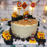 Construction Cake Topper Large Crane Excavator Traffic Road Sign