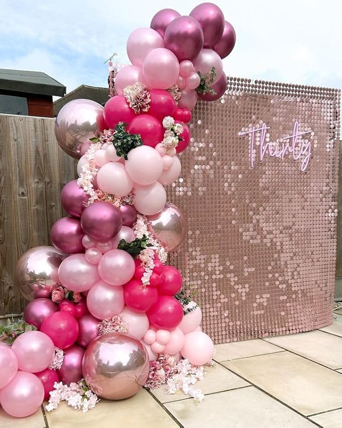 Bezente Pink Balloons Set,60pcs 12 inch Metallic Pearl Pink, Hot &