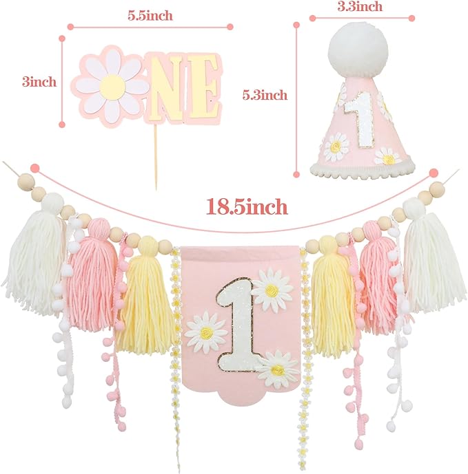 Pink Daisy Baby First Birthday Party Decorations Blue High Chair