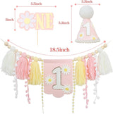 Pink Daisy Baby First Birthday Party Decorations Blue High Chair