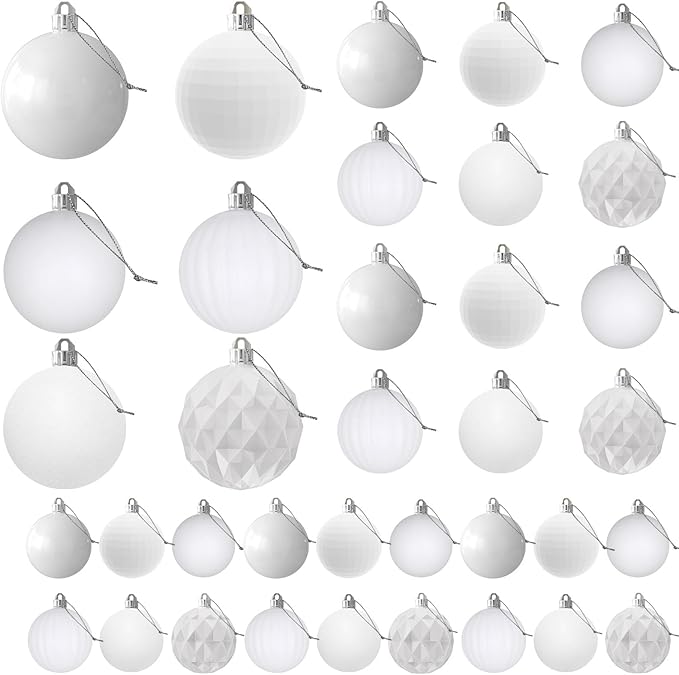 White Christmas Ornaments - Christmas Tree Decorations Shatterproof