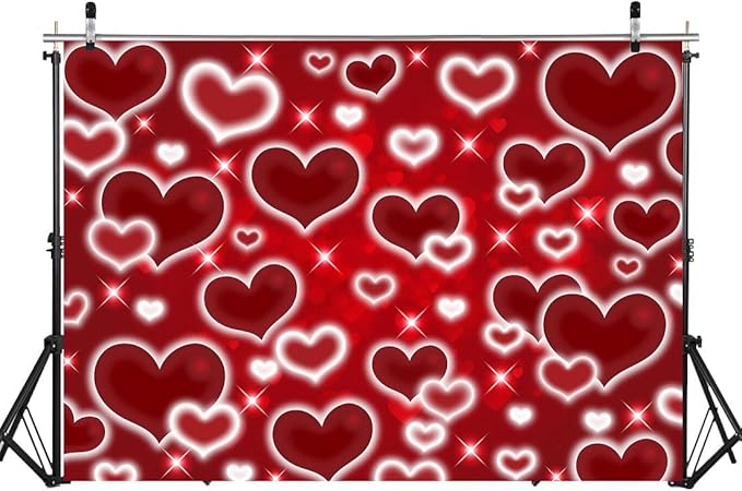 Red Heart Photo Backdrop Valentines Decorations 10x8FT Early 2000s