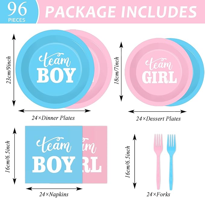 96 PCS Gender Reveal Party Supplies Gender Reveal Plates and Napkins