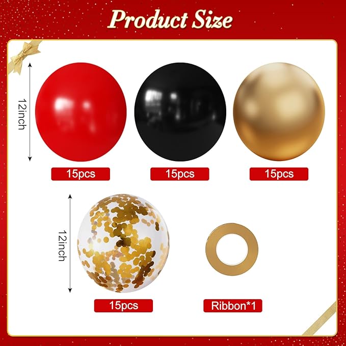 Red Black Gold Balloons, 60Pcs 12Inch Red and Black Gold Balloons