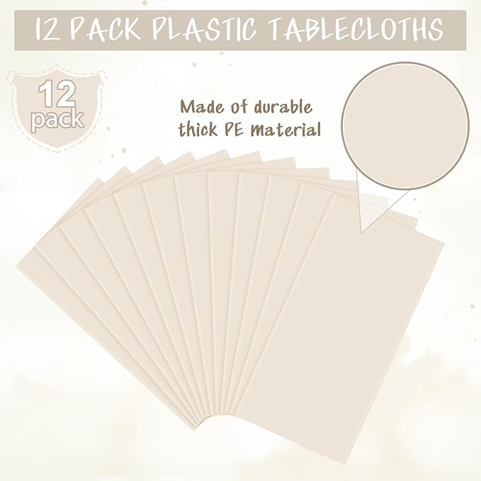 12Pcs Beige Tablecloths for Rectangle Tables,Disposable Plastic Ivory