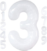 Large, Number 3 Balloon White - 40 Inch | Foil 3 Balloon Number for
