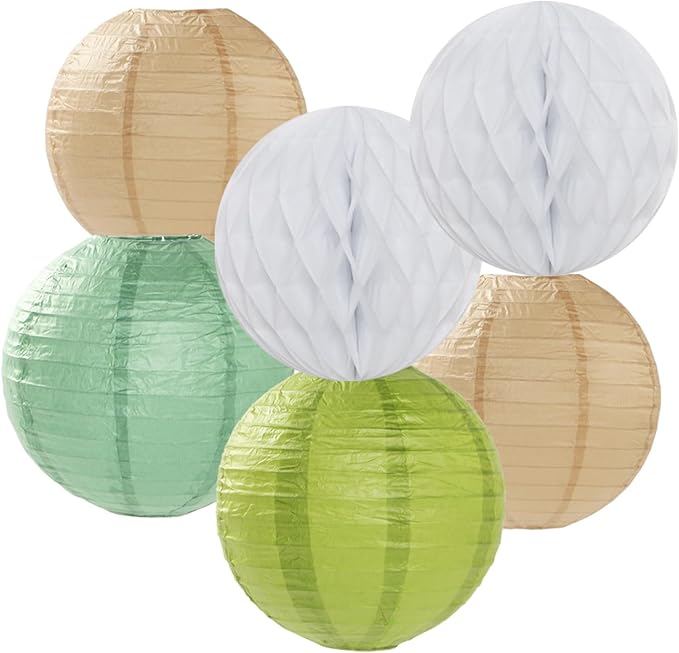 Olive Sage Green Boho Party Decorations Streamers Lanterns 14pcs