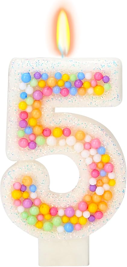 Number 5 Birthday Candle - Colorful Macaron Candles, 5 Candle