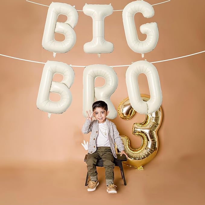 40 Inch Beige Big Bro Balloons Letter, Large Cream White Sand Big Bro