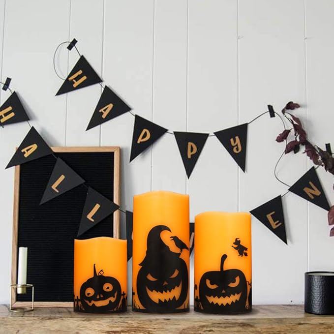 Halloween Flameless Candles LED Flickering Battery Pillar Candles