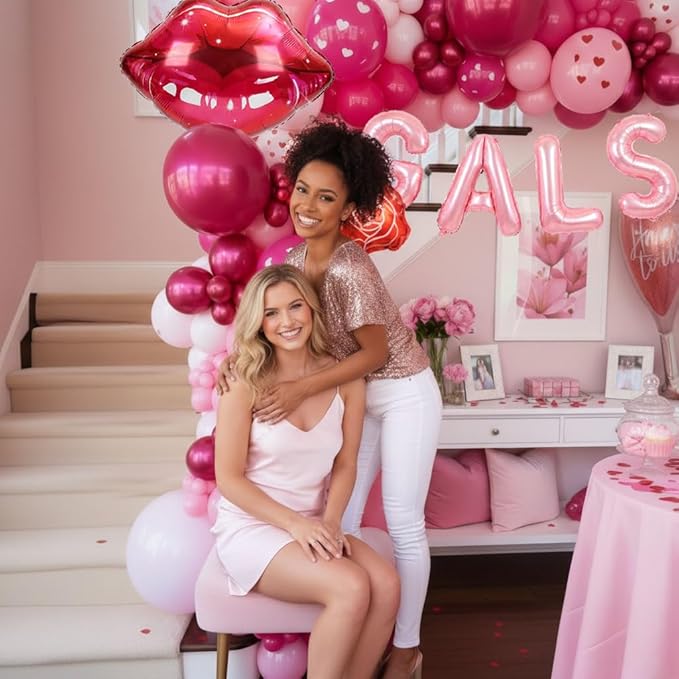 Galentines Day Party Decorations hot pink and pink Balloon Arch