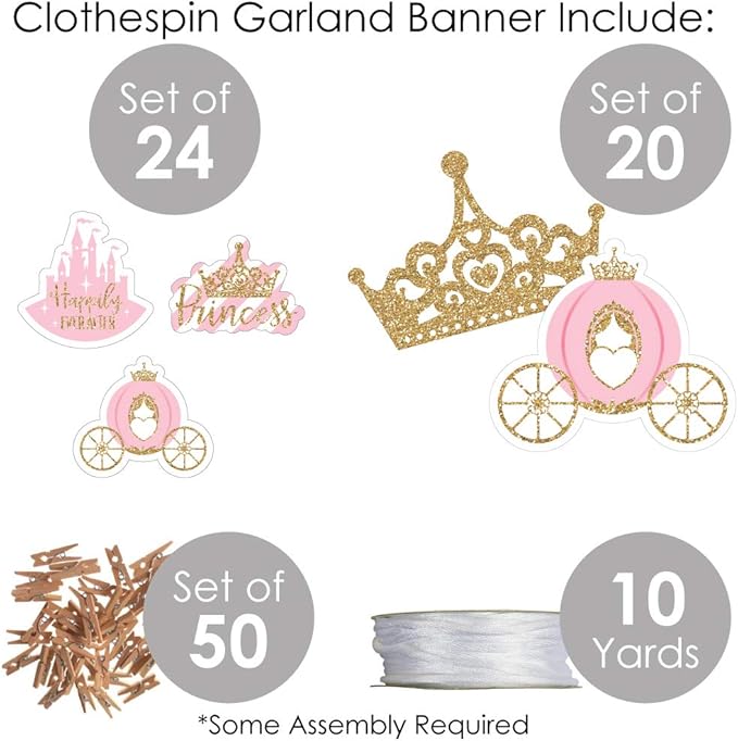 Big Dot of Happiness Little Princess Crown Pink and Gold