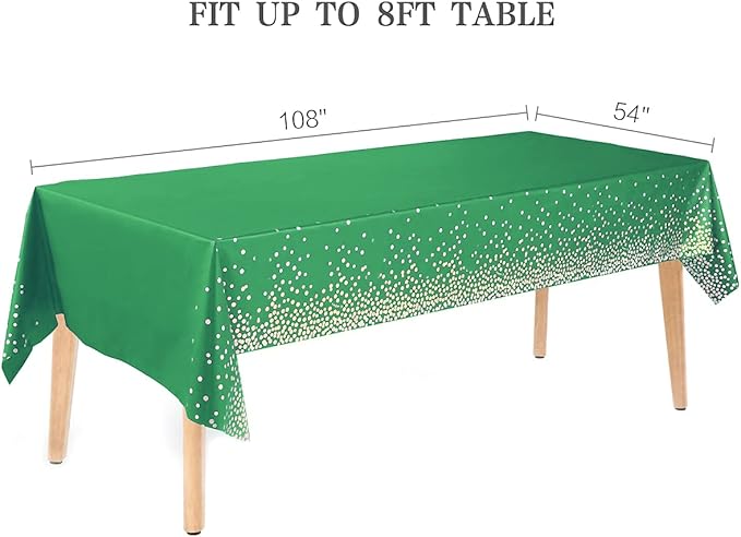 8 Packaging Green and Gold Plastic Tablecloth, 54 inch x108 inch