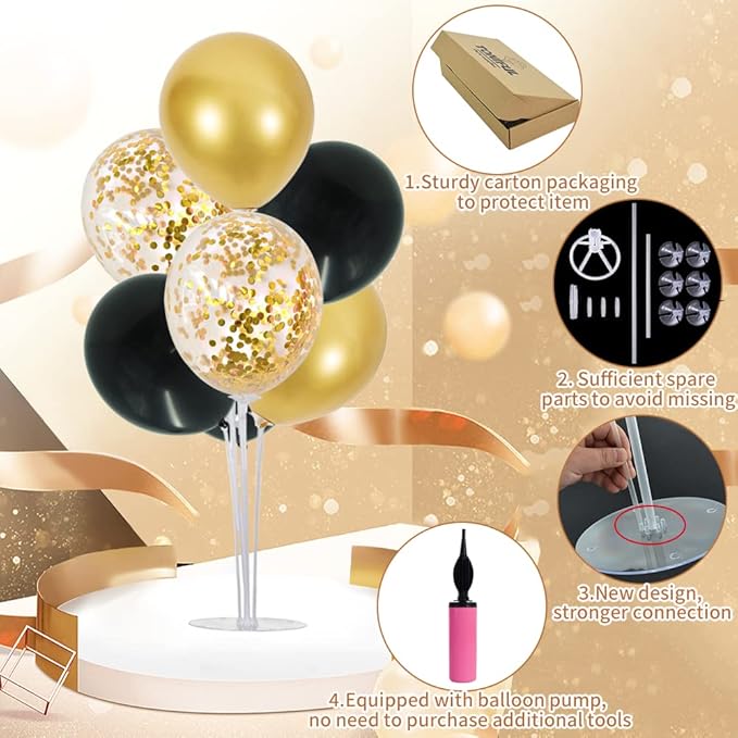 6 Set Balloon Centerpieces for Table Black Gold Balloon Stand Kit