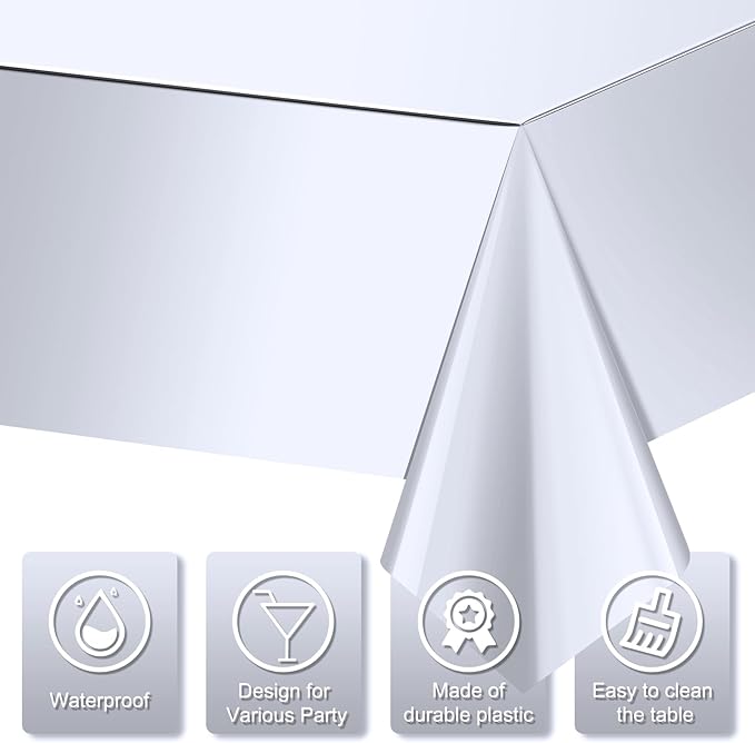 3 Pack Silver Plastic Tablecloth, Disposable Rectangle Table Covers,