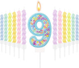 MTLEE Number 9 Birthday Candle Macaron Glitter 3D Number Candle with