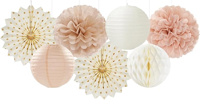 Champagne Gold Beige Peach Boho Party Decorations Streamers 14pcs