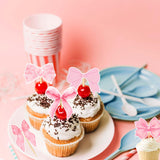 48PCS Coquette Bow Cupcake Toppers, Pink Bow Coquette Birthday Cake