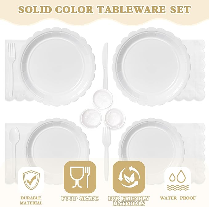 Vyntra 175 Pcs White Disposable Paper Plates and Napkins Set for 25,