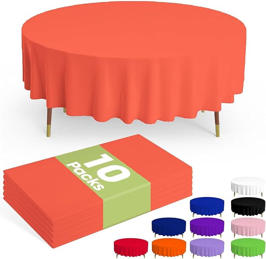 Pureegg Plastic Table Cloth Disposable 10 Pack, 84'' Round Table