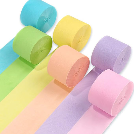 PartyWoo Crepe Paper Streamers 6 Rolls 492ft, Pack of Party Streamers