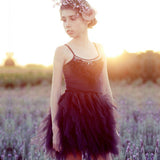 Kids Girls Spaghetti Strap Lace Feather Fringes Tutu Tulle Swan
