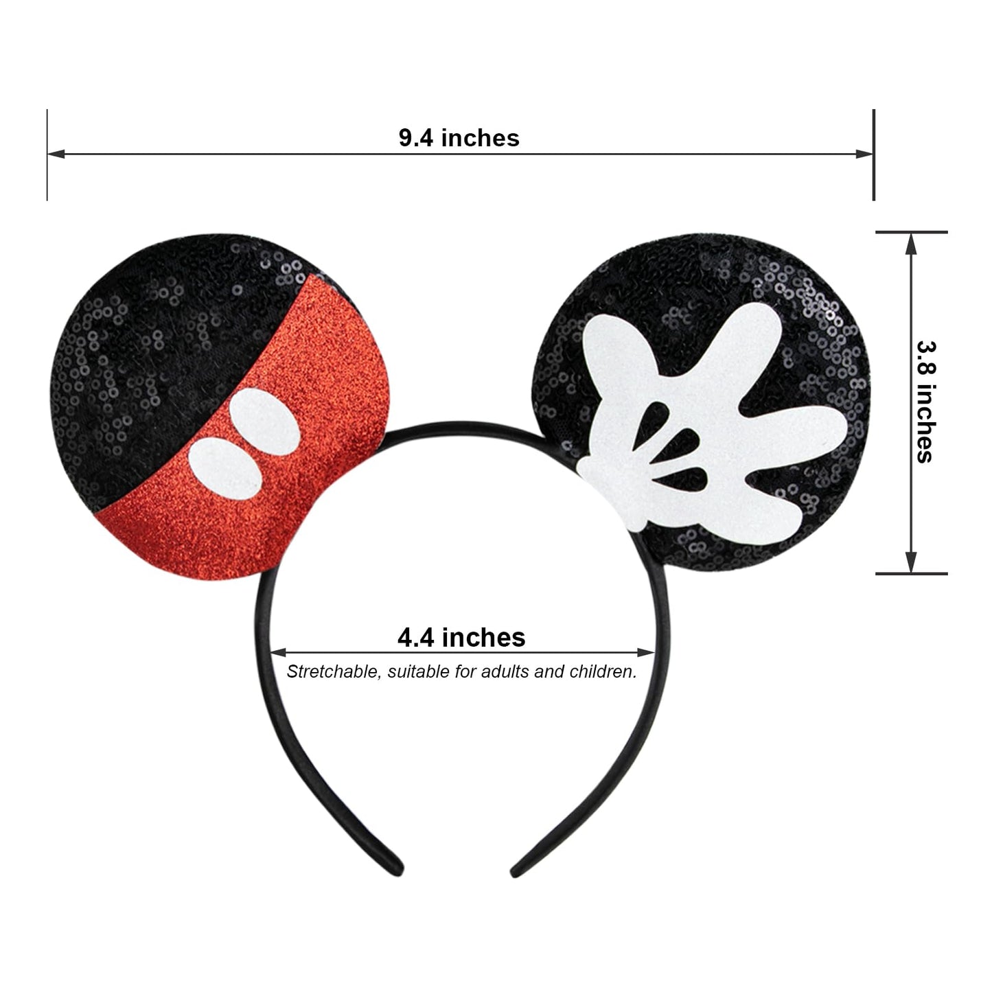 CHuangQi 2pcs Mouse Ears Headbands with Shiny Bow Double-sided Sequins