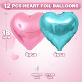 Pink Blue Heart Balloons,12Pcs Teal Blue Heart Shaped Foil