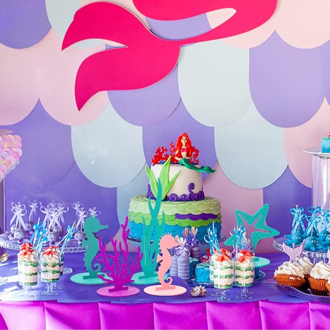 24 Pcs Mermaid Birthday Decorations Felt Table Centerpiece Under the