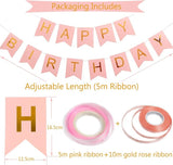 Happy Birthday Banner, Rose Gold Birthday Decoration, 16 pcs 12 inch
