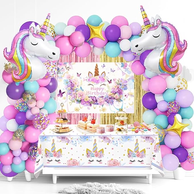 Unicorn Party Decorations Kit 135 Piece Set with 3D Foil Balloons